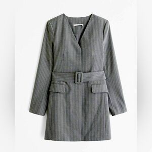 ABERCROMBIE & FITCH GRAY PINSTRIPE BELTED BLAZER DRESS CLASSIC CHIC ACADEMIA S